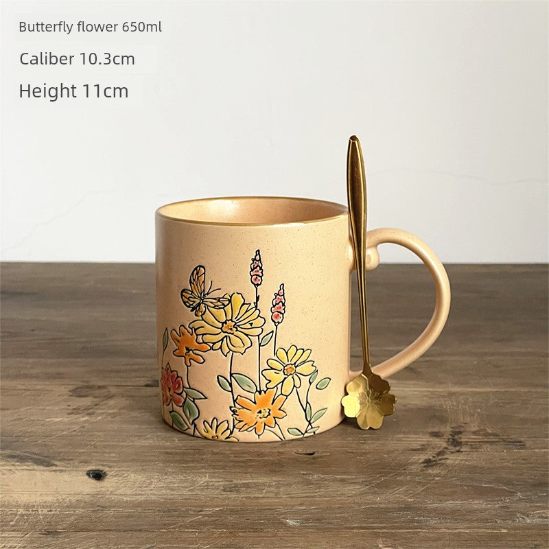 Vintage Floral Hand-Painted Ceramic Water Cup with Spoon Julia M Home & Kitchen