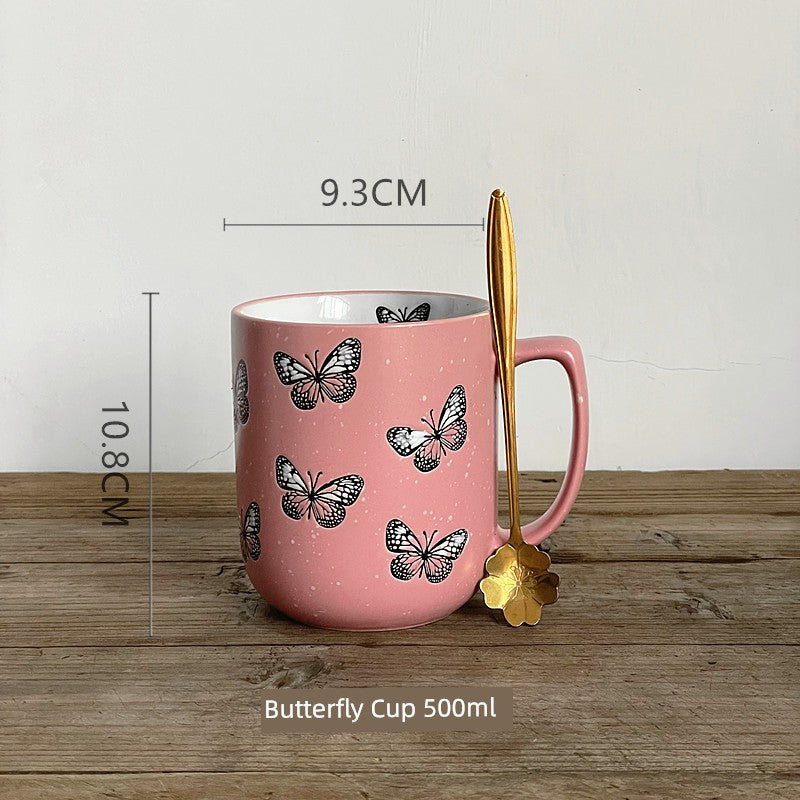 Vintage Floral Hand-Painted Ceramic Water Cup with Spoon Julia M Home & Kitchen