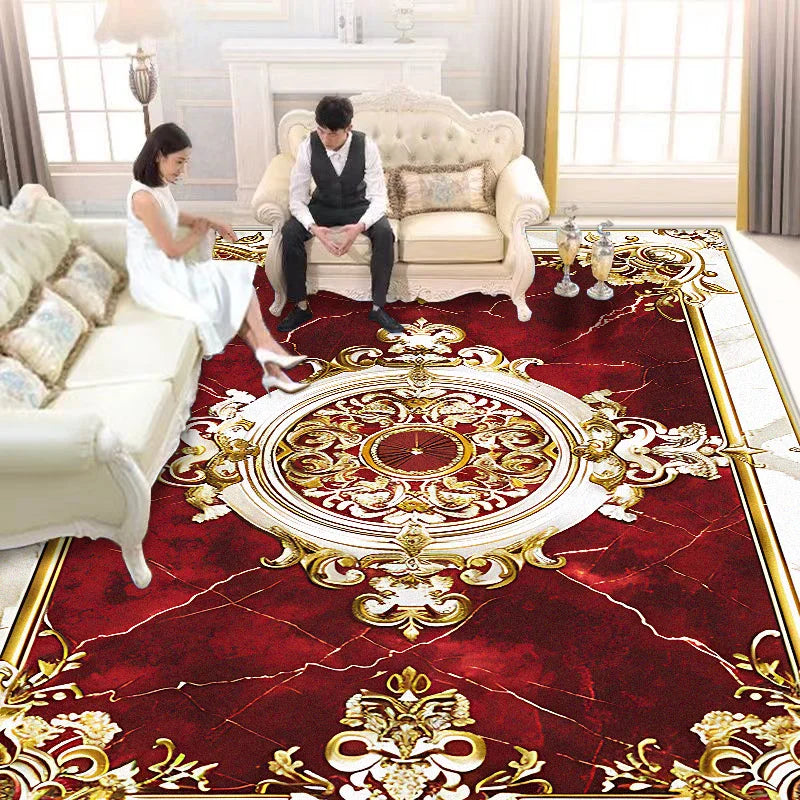 European Style Luxury Living Room Carpet - Red Retro Design
