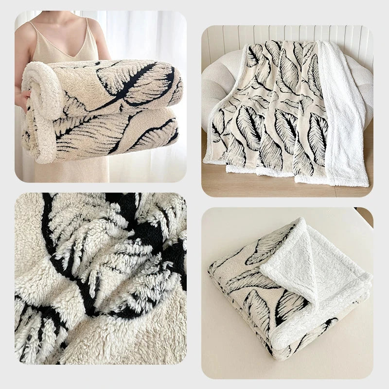 Cozy Leaves Printed Super Thick Lamb Fleece Blanket Julia M LifeStyles