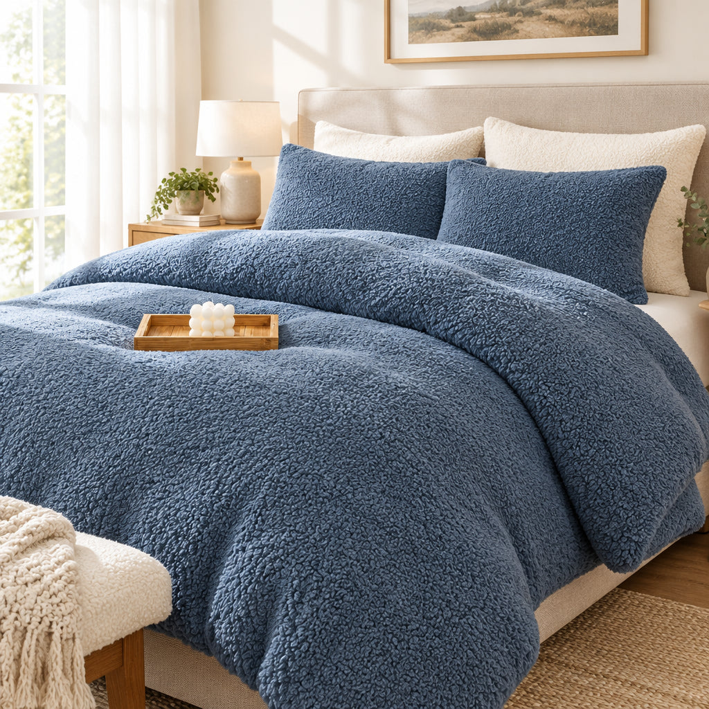 Plush Fleece Duvet Cover Set with Sheet, 4-Piece