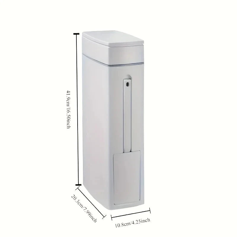 Space Saving Press Trash Can with Built In Toilet Brush Holder Durable Plastic Modern Minimalist Design for Small Bathroom Julia M Home & Kitchen