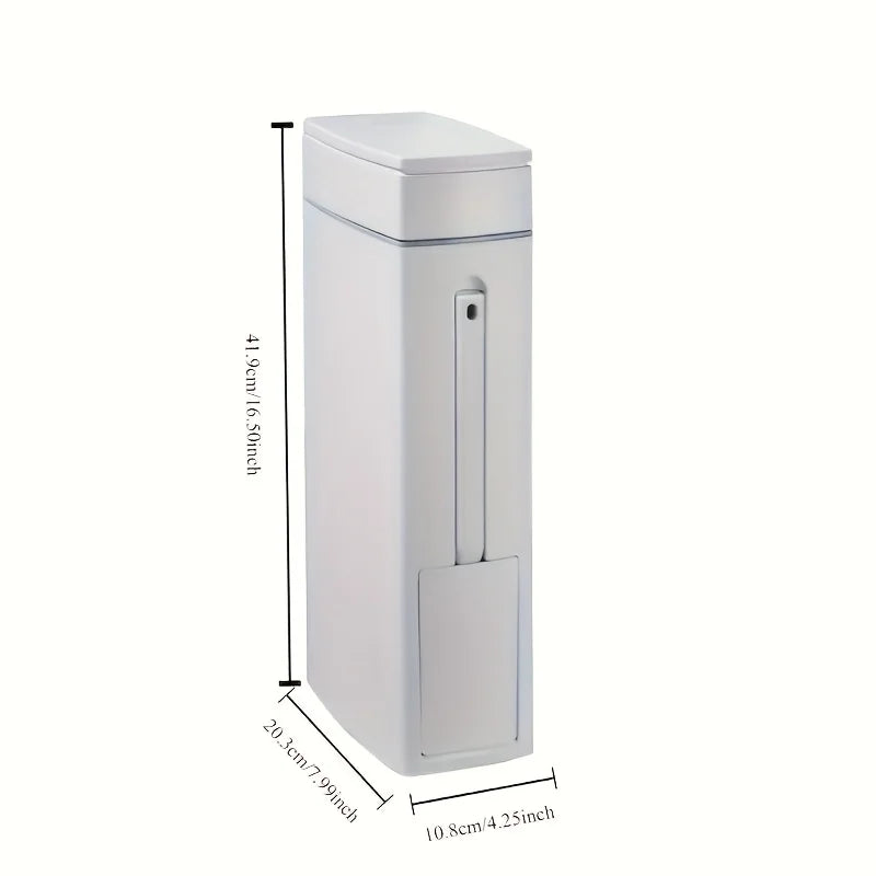 Space Saving Press Trash Can with Built In Toilet Brush Holder Durable Plastic Modern Minimalist Design for Small Bathroom Julia M Home & Kitchen