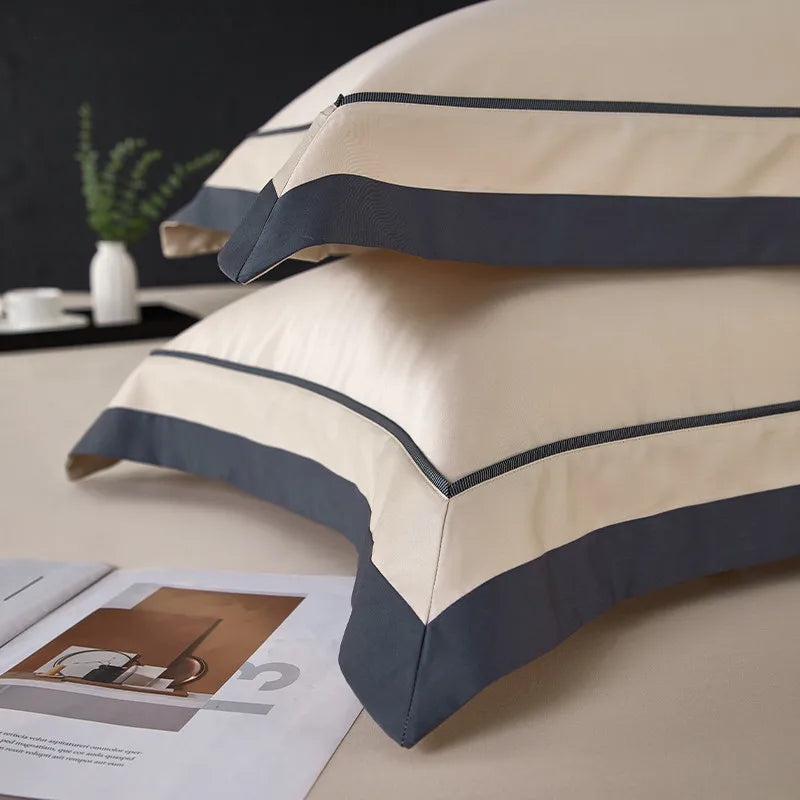 Luxury Long Staple Cotton Bedding 4/7Pcs, Sateen Weave Natural Super King Soft Chic Patchwork Duvet cover Bed Sheet Pillowcases