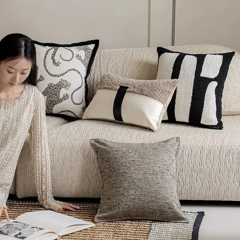 Modern simple black and white pillow cover living room sofa high-end backrest model room leopard jacquard cushion cover Julia M LifeStyles