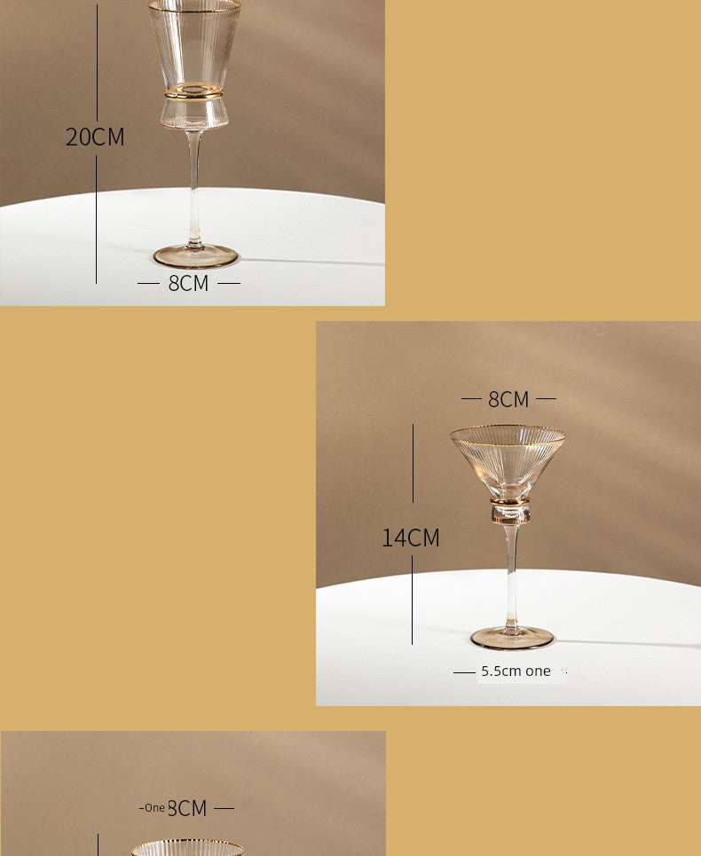 Champagne Glass Gold Trimming Waistline Goblet Champagne Glass Cocktail Glass Vertical Grain Water Cup Suit Electroplated Gold Creative Wine Ware Julia M Home & Kitchen