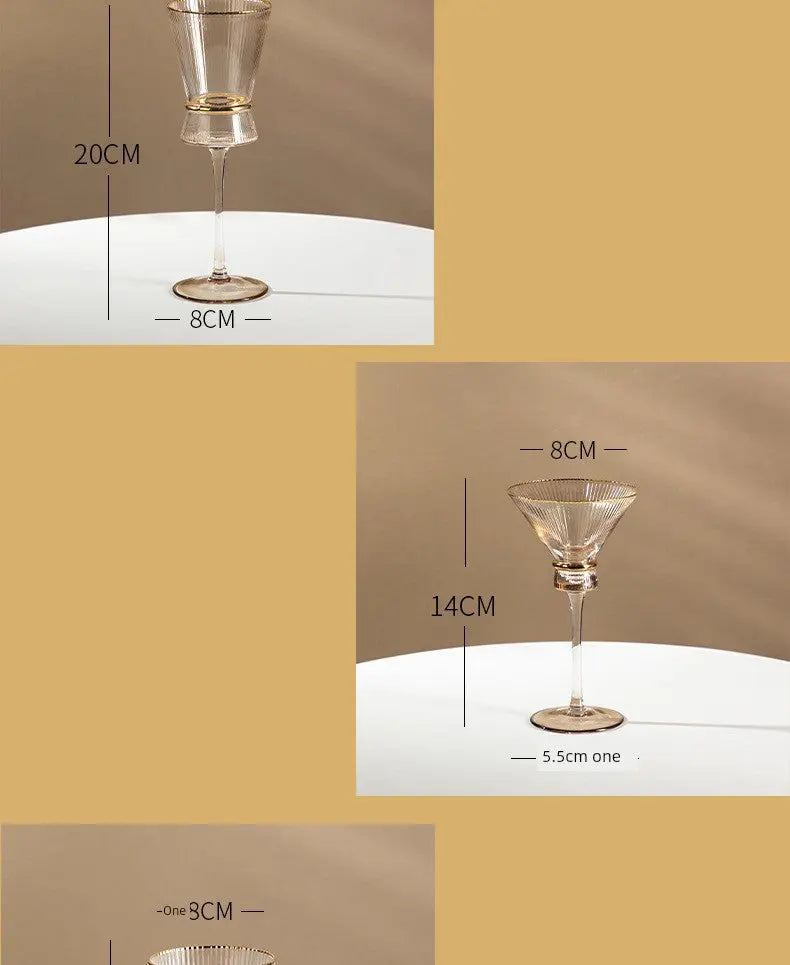 Vertical Grain Gold Waistline Goblet Champagne Glass Cocktail Glass Vertical Grain Water Cup Suit Electroplated Gold Creative Wine Ware Julia M Home & Kitchen