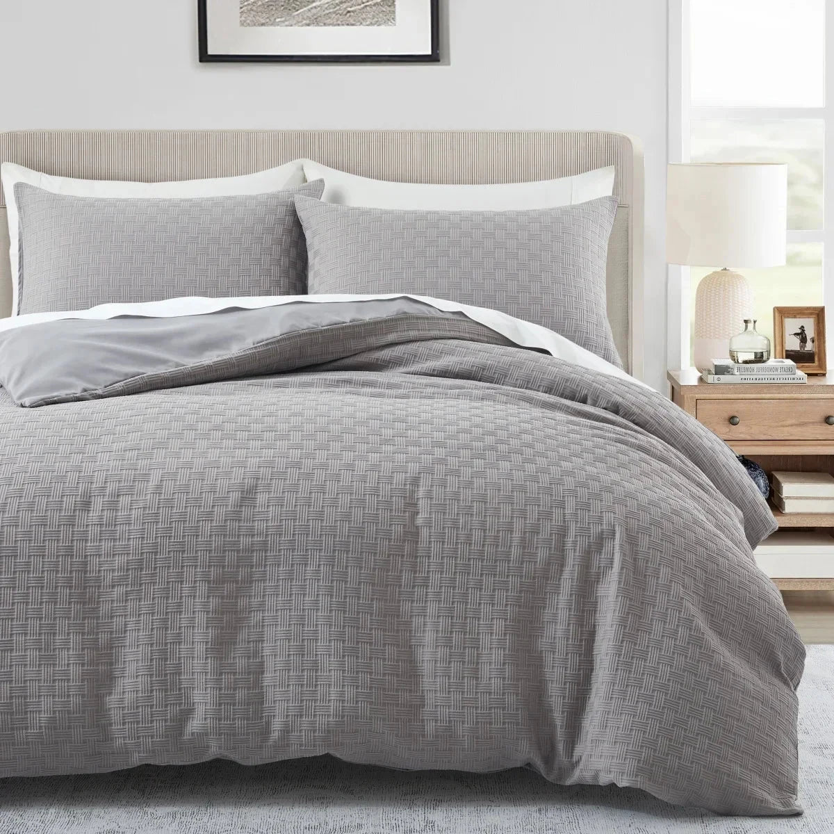 Elegant White King Size Duvet Cover Set with Soft Microfiber Waffle Weave Julia M Home & Kitchen