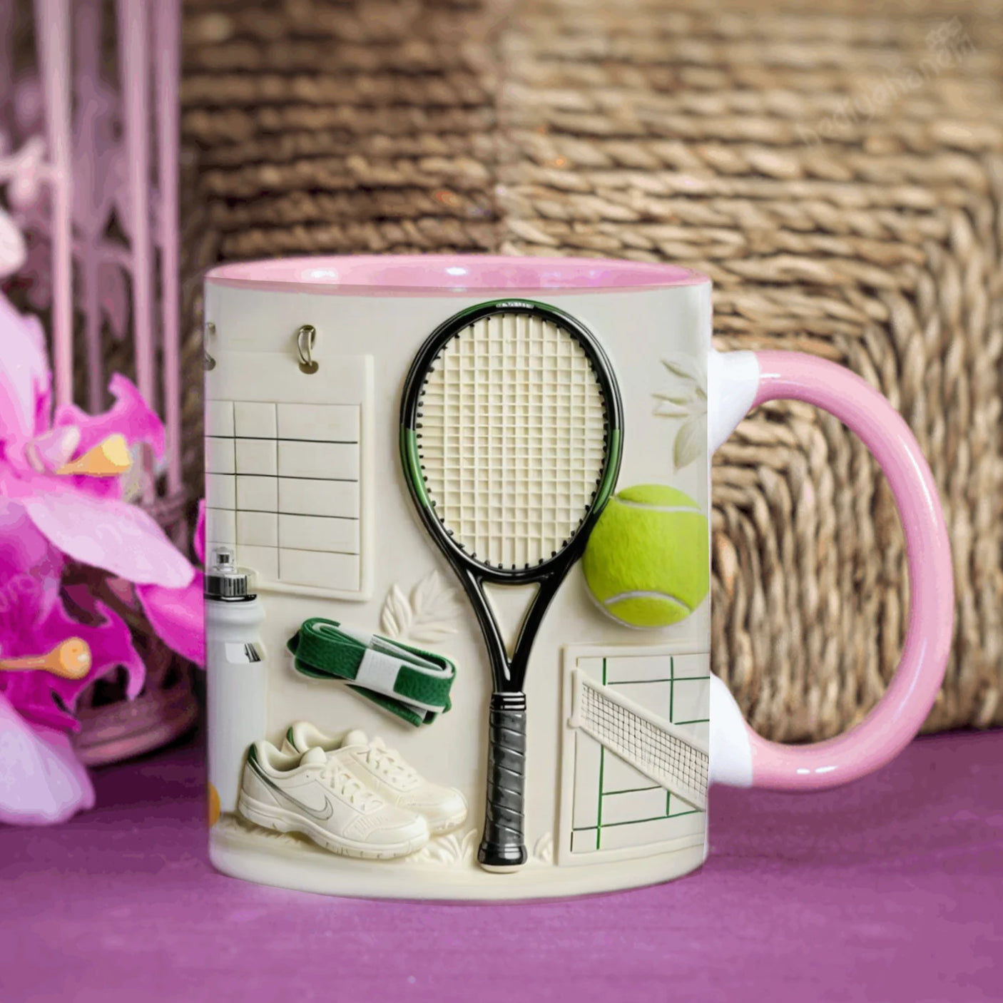 Custom Tennis Theme Ceramic Mug with Name Personalization