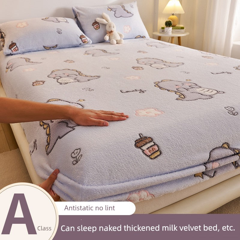 Elegant Winter Fleece-Lined Coral Milk Fiber Fitted Sheet Julia M Home & Kitchen