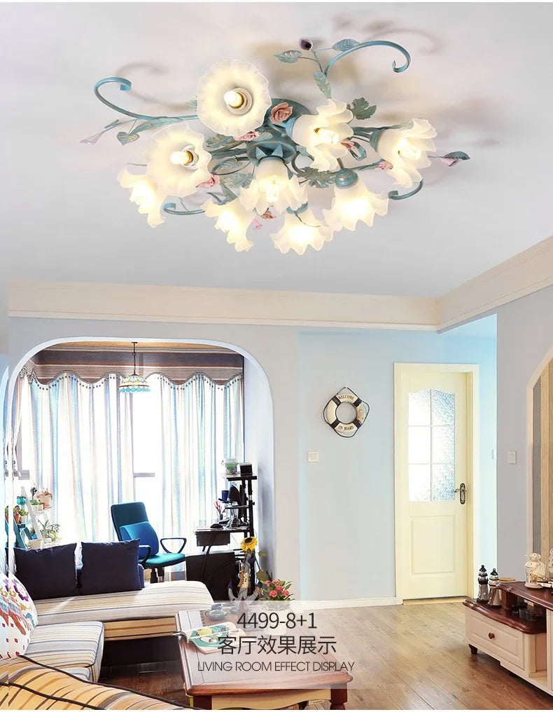 Romantic Rose Flower Ceiling Lamp - Pastoral Style Chandelier