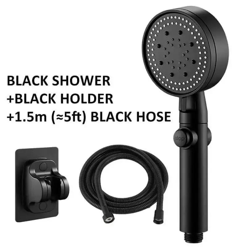 Shower Head Water Saving Black 5 Mode Adjustable High Pressure Shower - One-key Stop Water Massage - Julia M LifeStyles