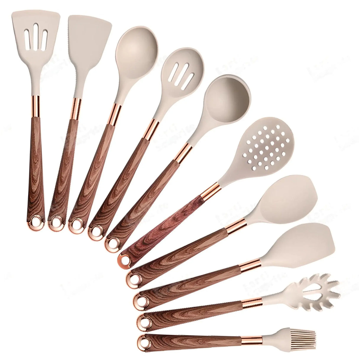 Silicone Kitchen Utensils Set - Heat Resistant, Non-stick, Rose Gold Plated Handles - Julia M LifeStyles