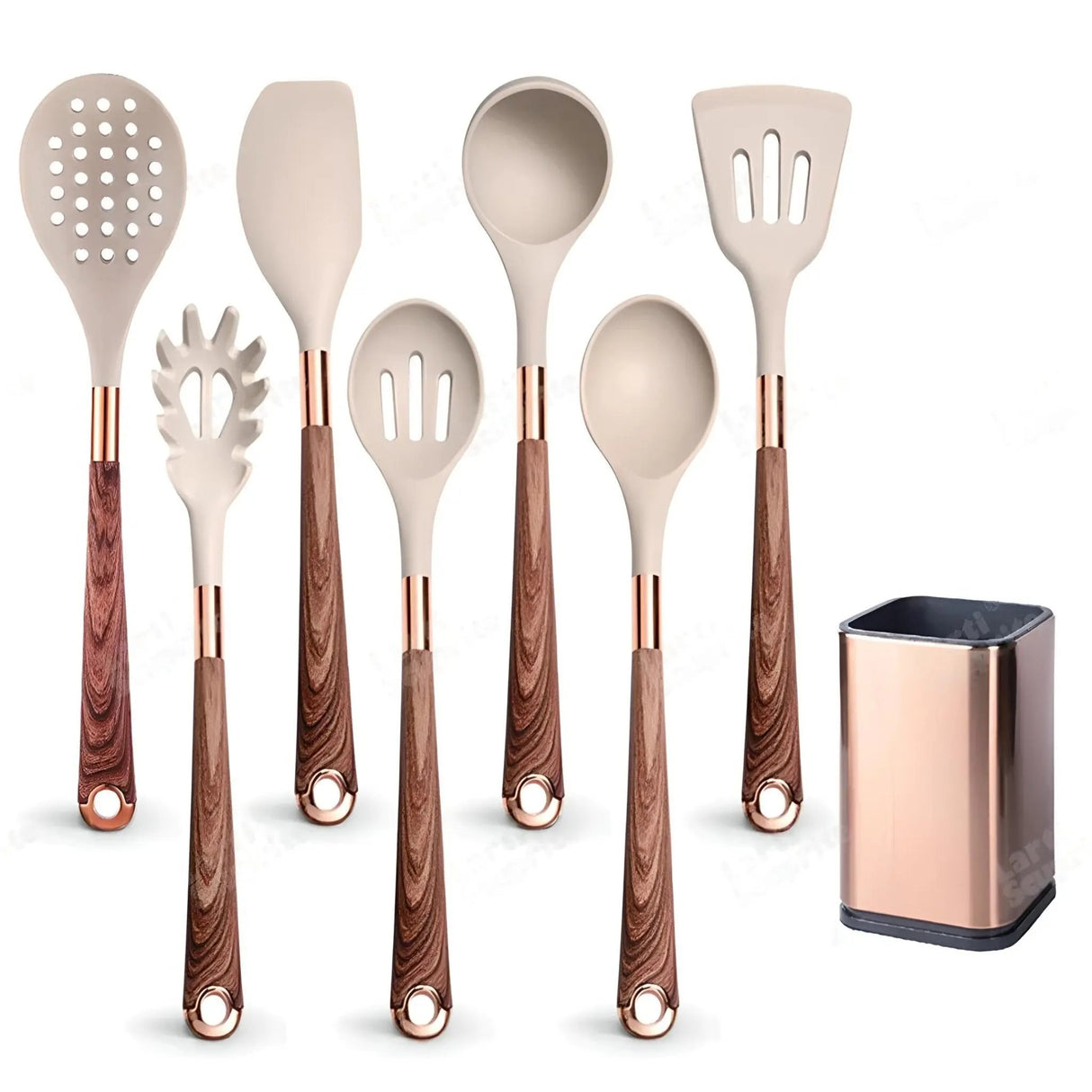 Silicone Kitchen Utensils Set - Heat Resistant, Non-stick, Rose Gold Plated Handles - Julia M LifeStyles
