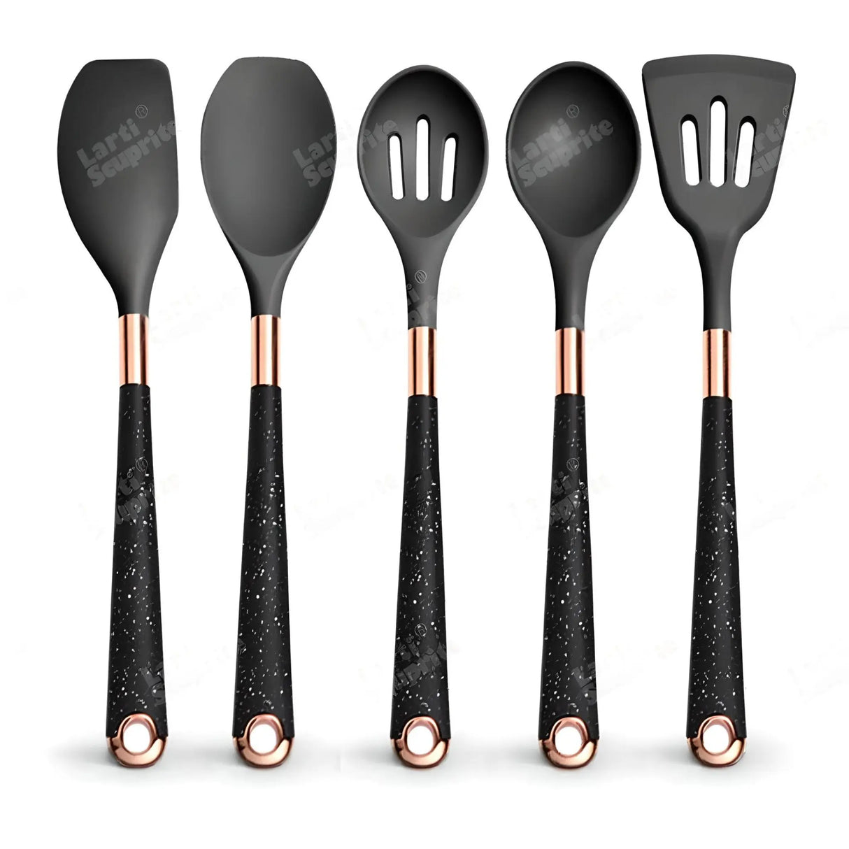 Silicone Kitchen Utensils Set - Heat Resistant, Non-stick, Rose Gold Plated Handles - Julia M LifeStyles