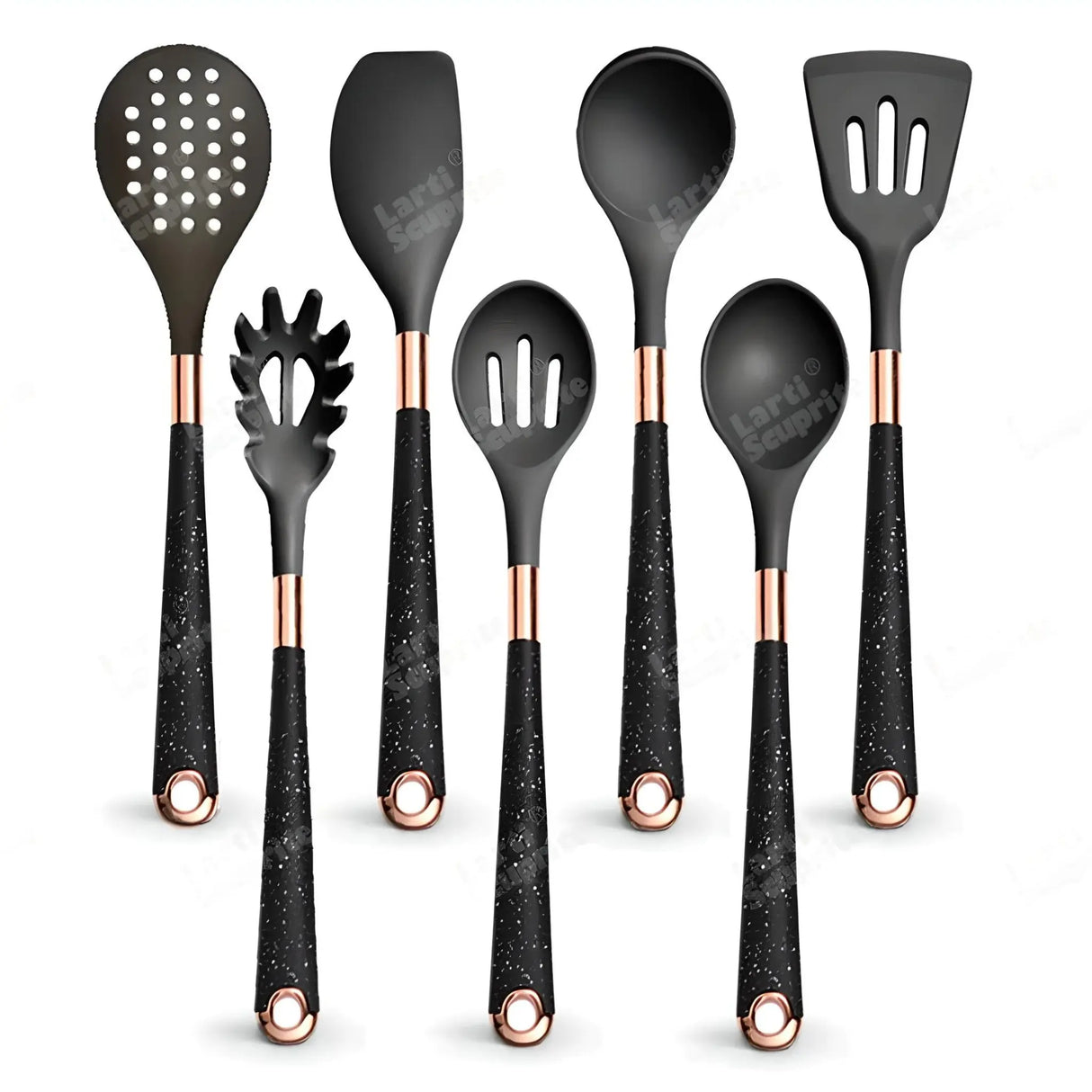 Silicone Kitchen Utensils Set - Heat Resistant, Non-stick, Rose Gold Plated Handles - Julia M LifeStyles