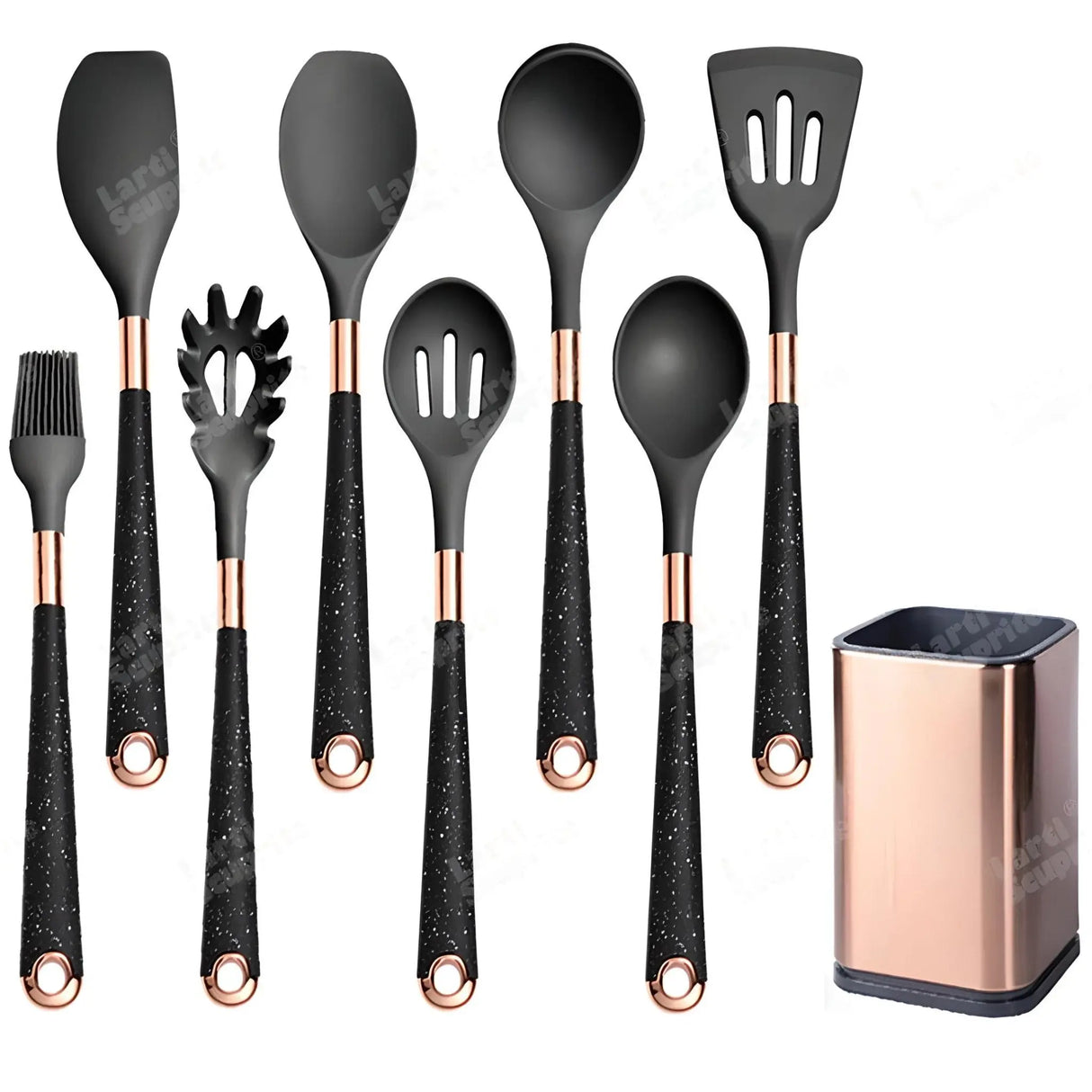 Silicone Kitchen Utensils Set - Heat Resistant, Non-stick, Rose Gold Plated Handles - Julia M LifeStyles