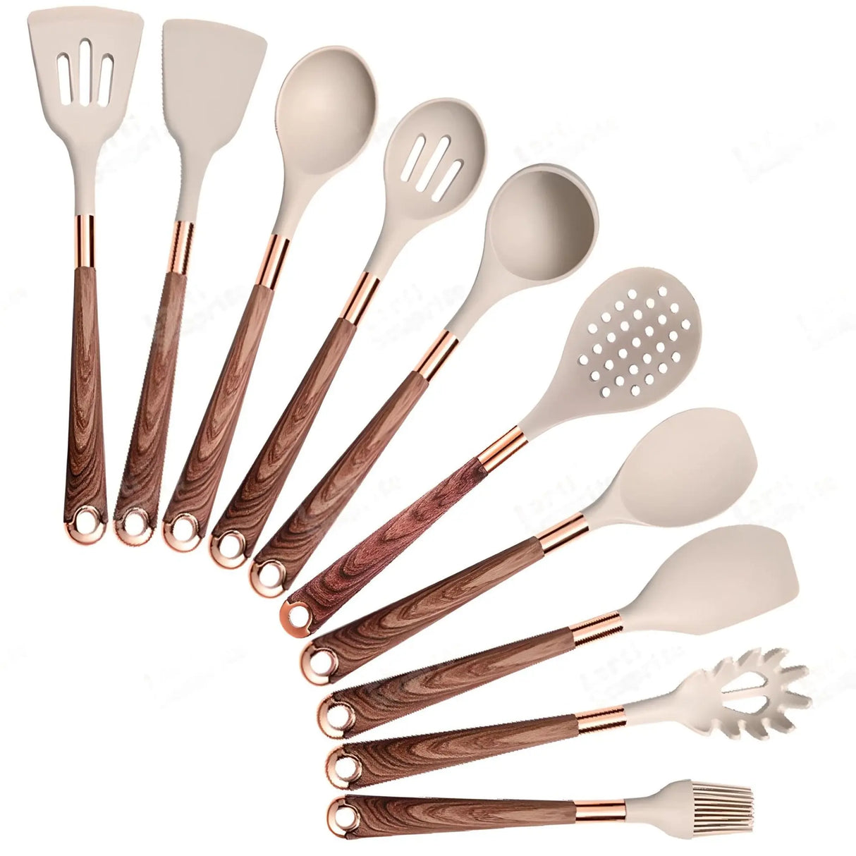 Silicone Kitchen Utensils Set - Heat Resistant, Non-stick, Rose Gold Plated Handles - Julia M LifeStyles