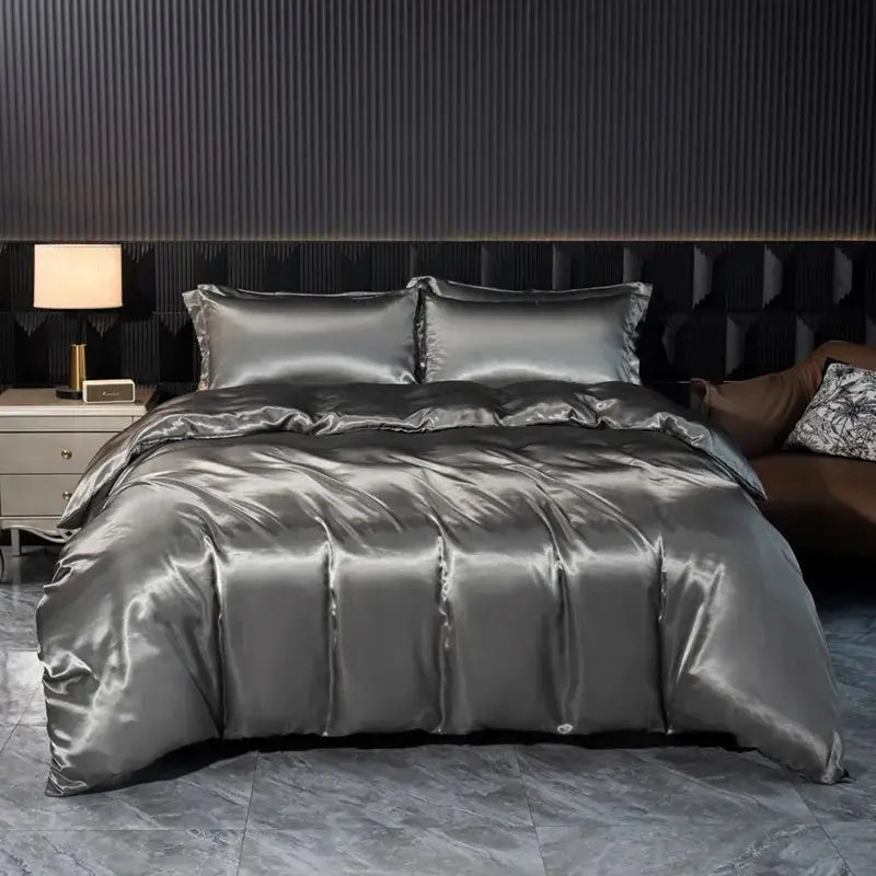 Soft 100% Imitate Silk Satin Duver Cover Sheet Pillow shams Multiple Colors Twin Double (1Duvet Cover+1FlatSheet+2Pillowcases) Julia M LifeStyles