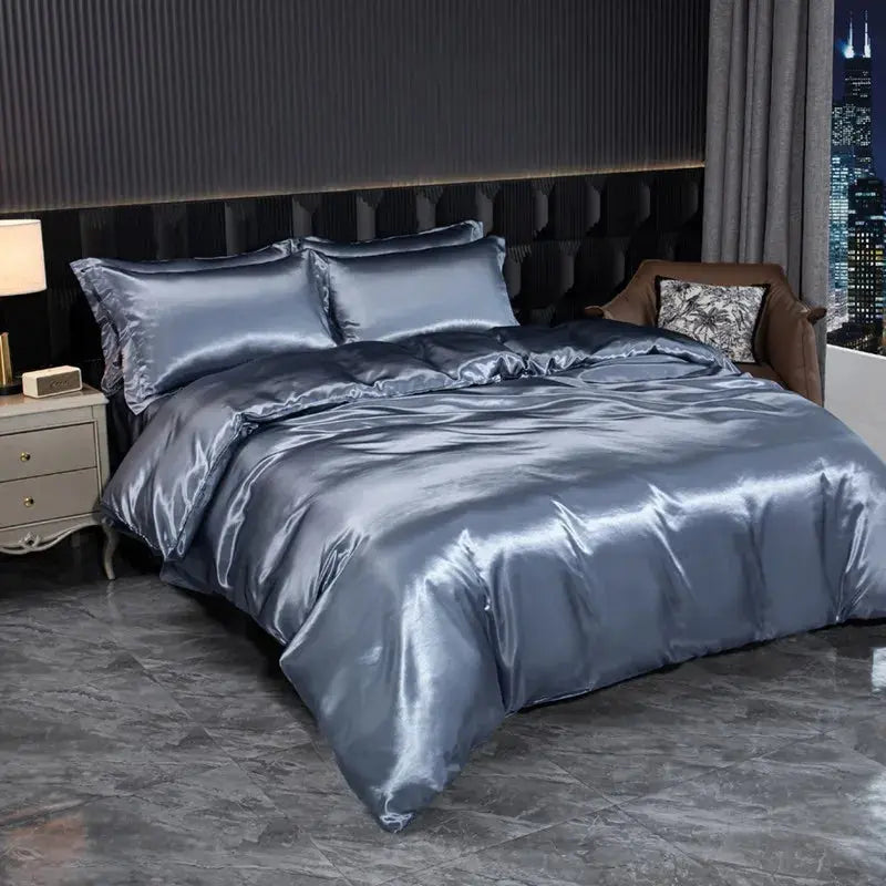 Soft 100% Imitate Silk Satin Duver Cover Sheet Pillow shams Multiple Colors Twin Double (1Duvet Cover+1FlatSheet+2Pillowcases) Julia M LifeStyles