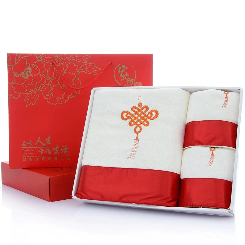 Microfiber Bath Towel Three-Piece Towel Gift Box Wedding Favors Business Gift Absorbent Embroidered Julia M Home & Kitchen