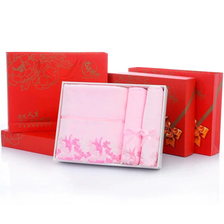 Microfiber Bath Towel Three-Piece Towel Gift Box Wedding Favors Business Gift Absorbent Embroidered Julia M Home & Kitchen