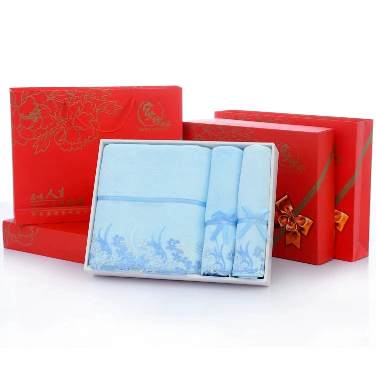 Microfiber Bath Towel Three-Piece Towel Gift Box Wedding Favors Business Gift Absorbent Embroidered Julia M Home & Kitchen