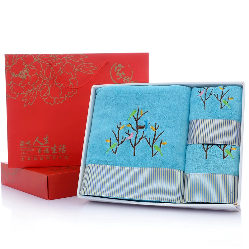 Microfiber Bath Towel Three-Piece Towel Gift Box Wedding Favors Business Gift Absorbent Embroidered Julia M Home & Kitchen