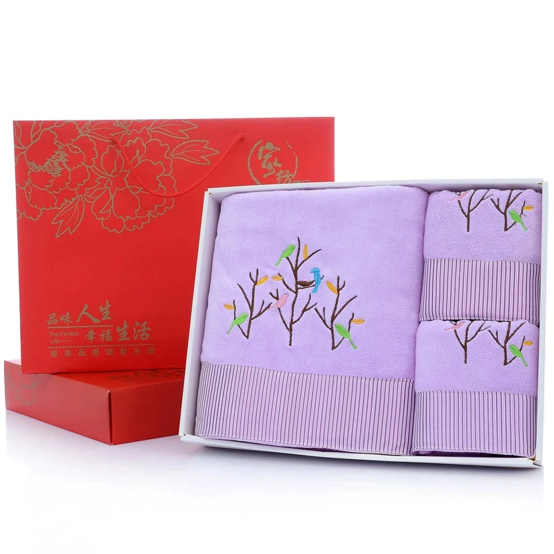 Microfiber Bath Towel Three-Piece Towel Gift Box Wedding Favors Business Gift Absorbent Embroidered Julia M Home & Kitchen