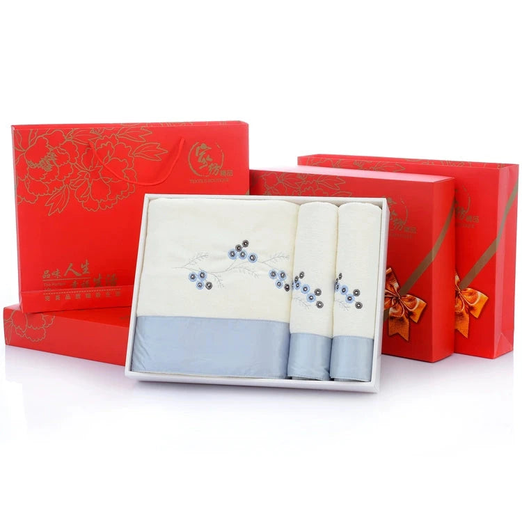 Microfiber Bath Towel Three-Piece Towel Gift Box Wedding Favors Business Gift Absorbent Embroidered Julia M Home & Kitchen