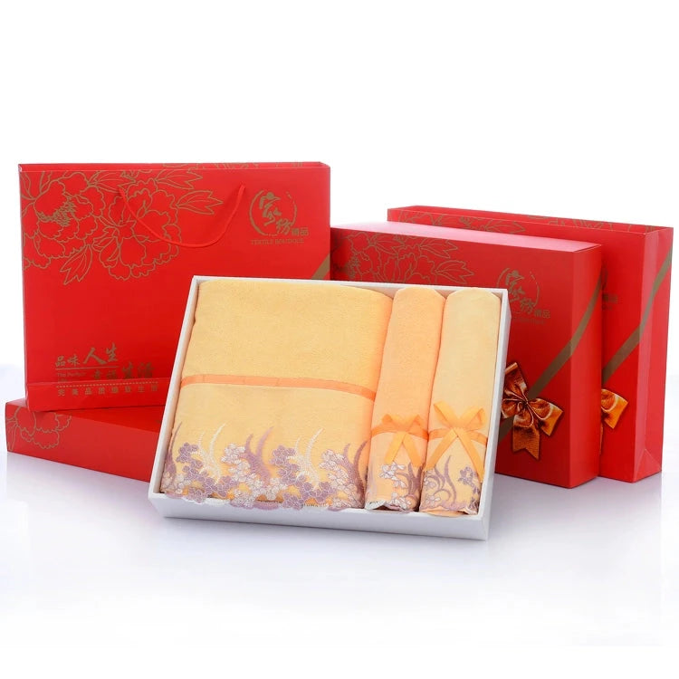Microfiber Bath Towel Three-Piece Towel Gift Box Wedding Favors Business Gift Absorbent Embroidered Julia M Home & Kitchen