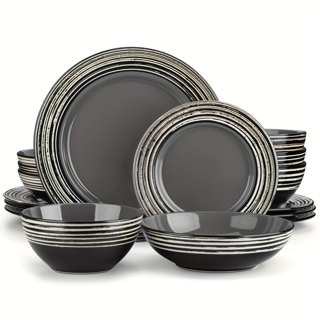 16-Piece Modern Grey Stoneware Dinnerware Set - Elegant Bark Glaze Julia M LifeStyles