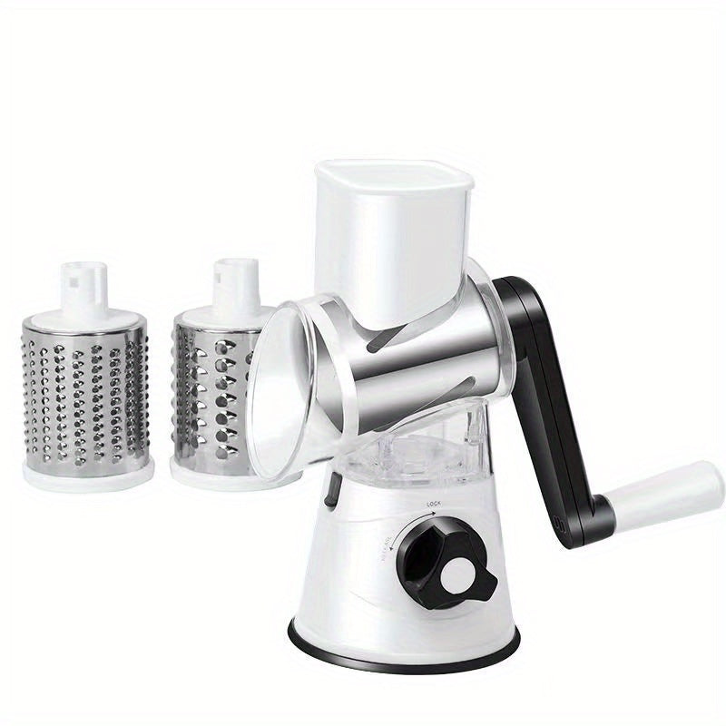 Rotary Cheese Grater and Vegetable Slicer - Kitchen Mandoline with 3 Interchangeable Blades, Easy-to-Clean for Fruits, Potatoes, Carrots, Nuts Julia M LifeStyles