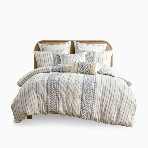 Imani Full/Queen Cotton Printed Duvet Cover Set With Chenille