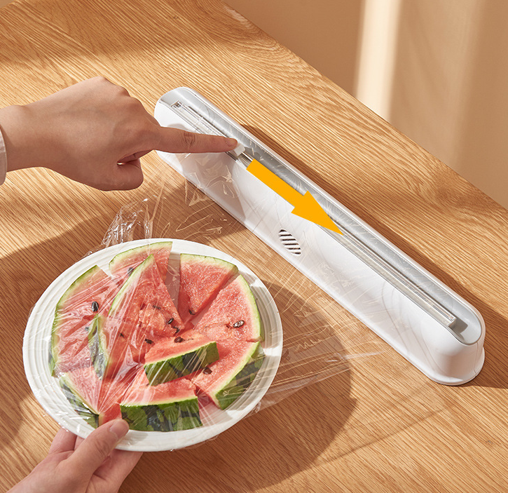 Elegant Cling Film Suction Cup Wall-Mounted Cutter with Free Plastic Wrap