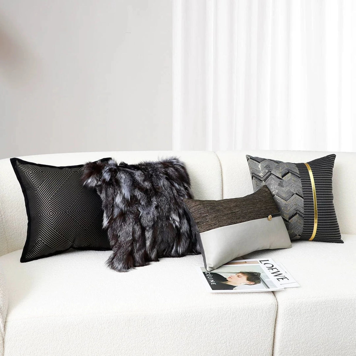 Accessible Luxury Wind Black Geometric Fox Fur Pillow Cover - Julia M LifeStyles