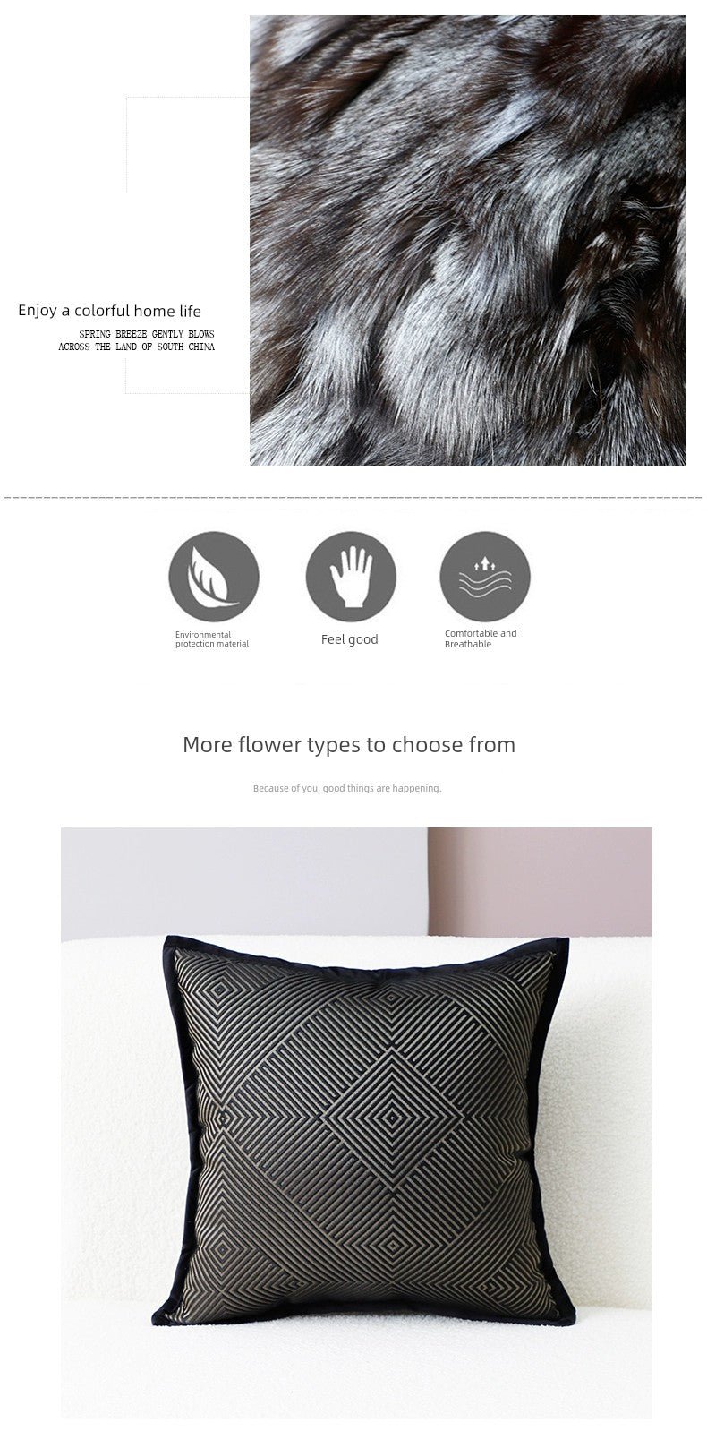Accessible Luxury Wind Black Geometric Fox Fur Pillow Cover - Julia M LifeStyles