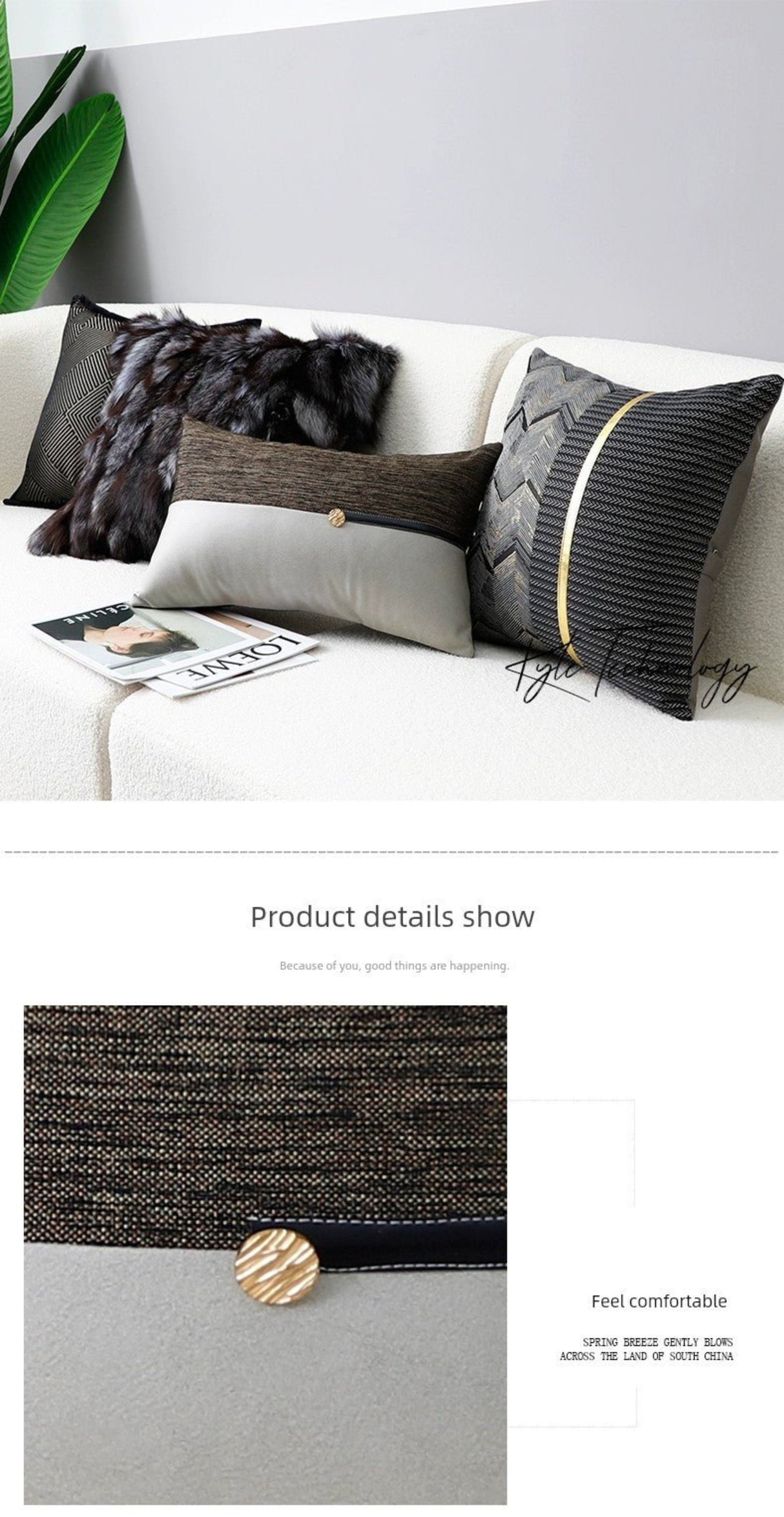 Accessible Luxury Wind Black Geometric Fox Fur Pillow Cover - Julia M LifeStyles