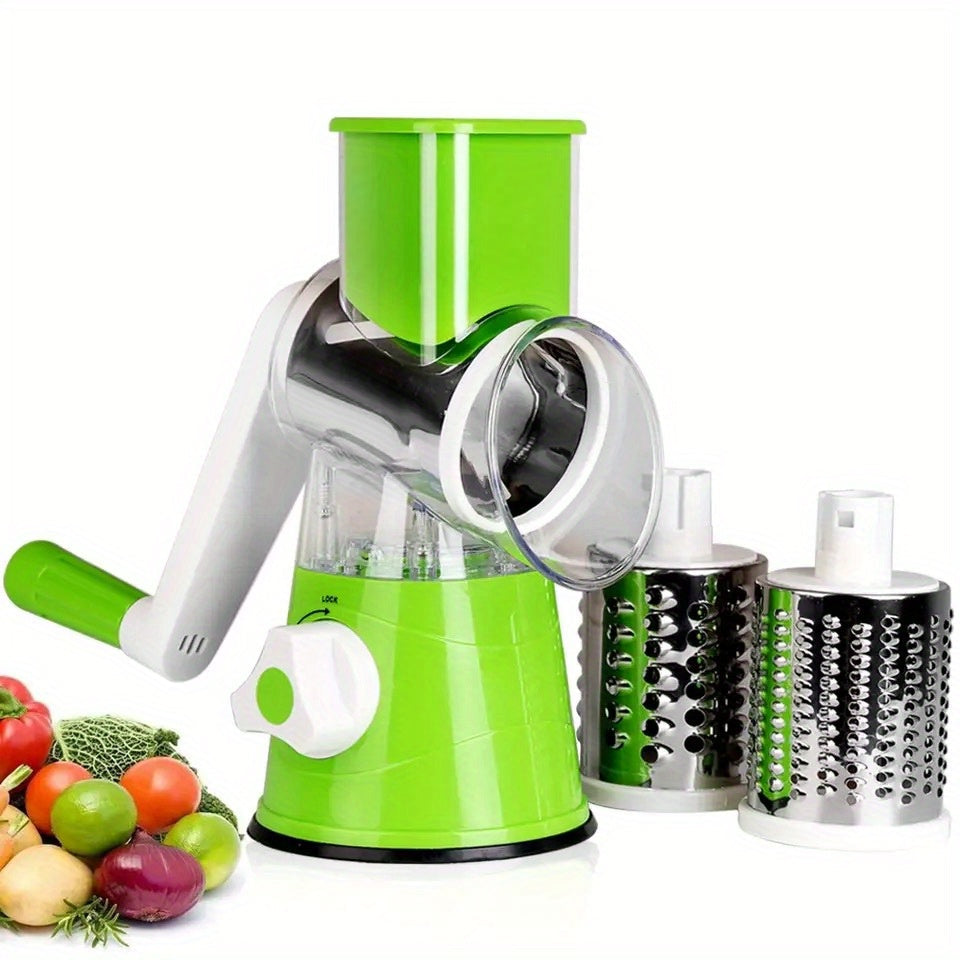 Rotary Cheese Grater and Vegetable Slicer - Kitchen Mandoline with 3 Interchangeable Blades, Easy-to-Clean for Fruits, Potatoes, Carrots, Nuts Julia M LifeStyles