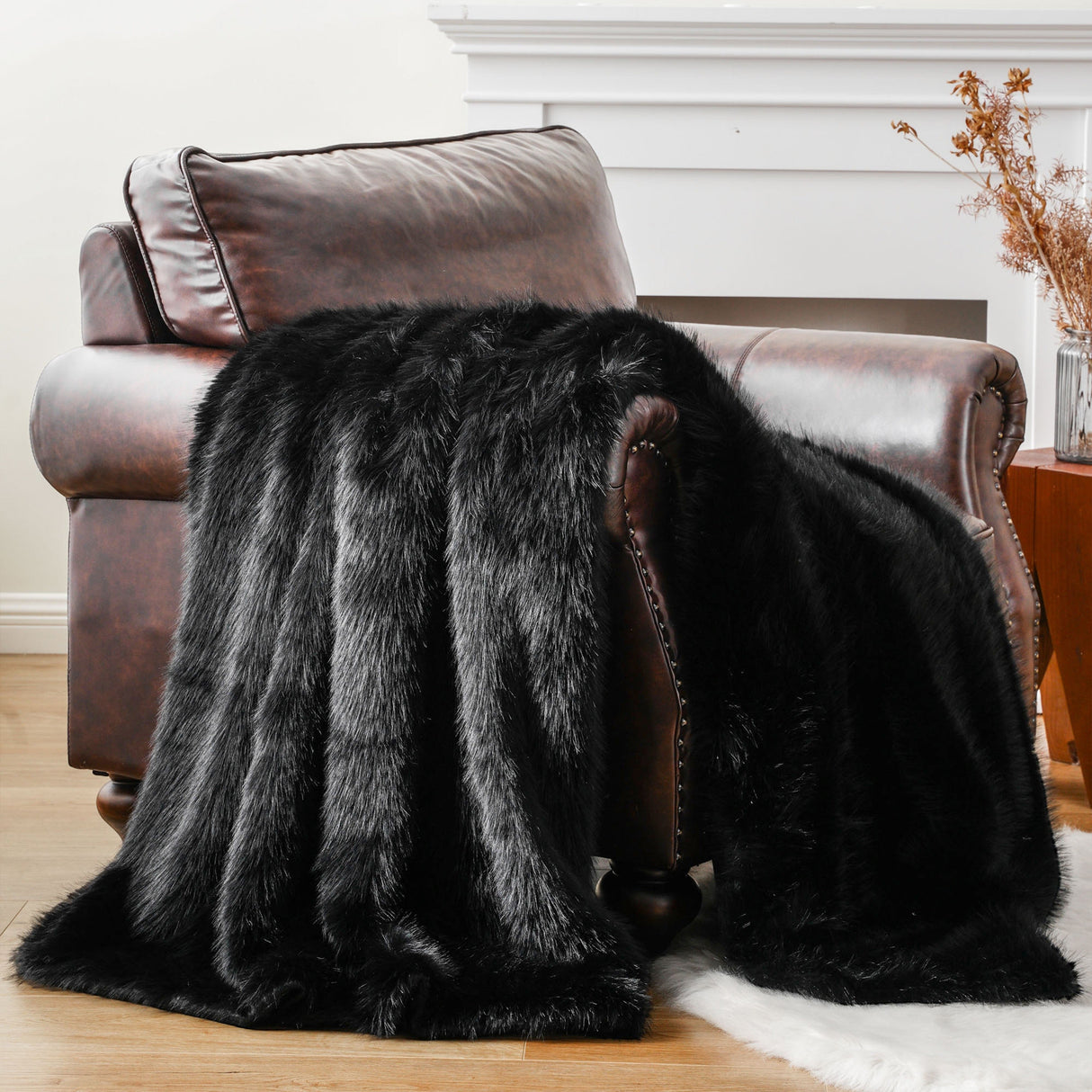 Luxury Black Faux Fur Throw Blanket for Couch, Chair, and Bed Julia M LifeStyles