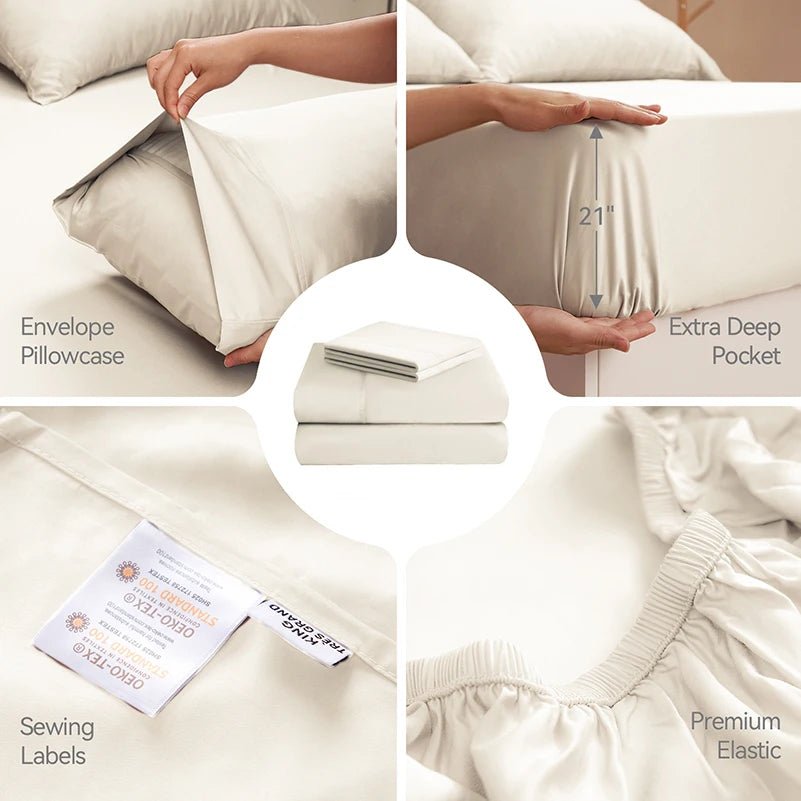 Silky Soft 100% Bamboo Viscose Bed Sheet Set - Deep Pocket, 3/4-Piece - Julia M LifeStyles