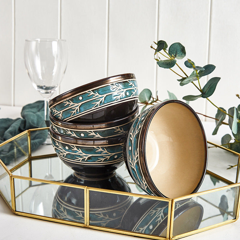 European Embossed Ceramic Tableware Set – Elegant Bowl & Plate Collection