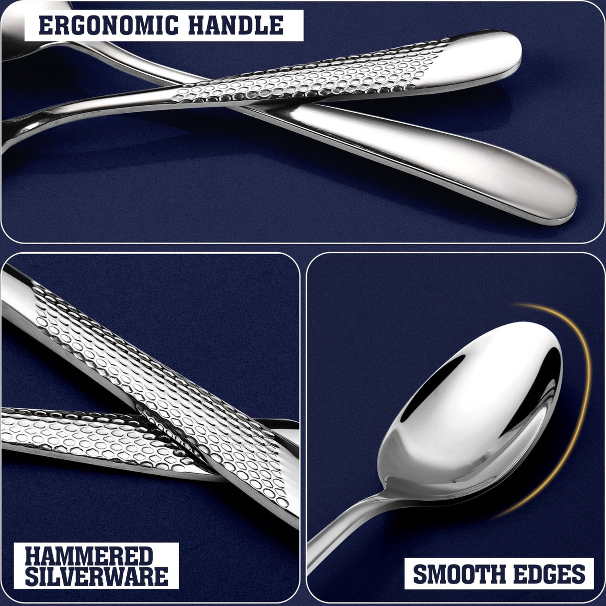 40pcs Modern Hammered Stainless Steel Flatware Set for 8 Julia M LifeStyles