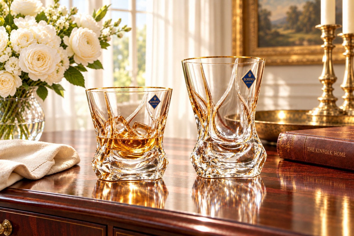 Gold-Accent Crystal Whiskey Glasses