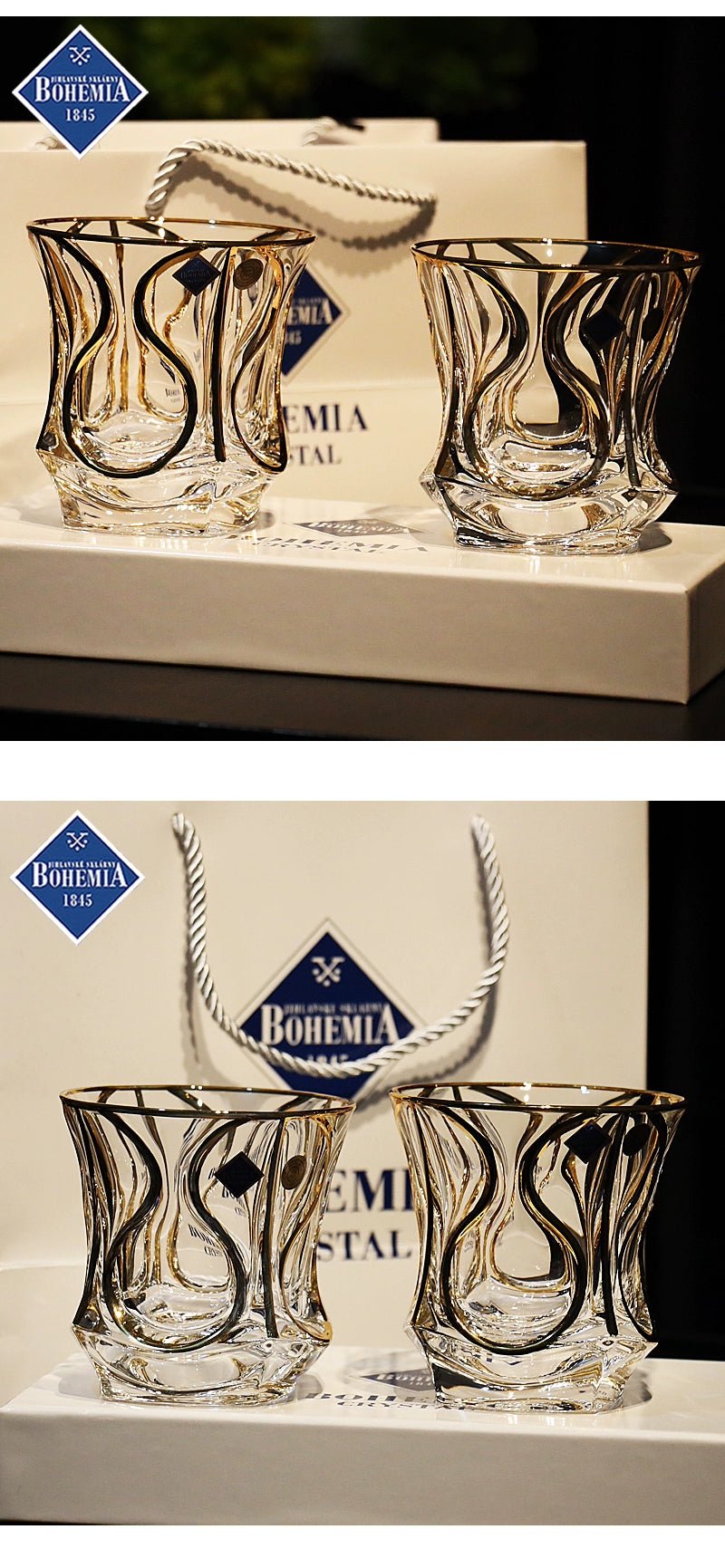 Bohemia Crystal Gold Whiskey & Wine Glass Set Julia M LifeStyles