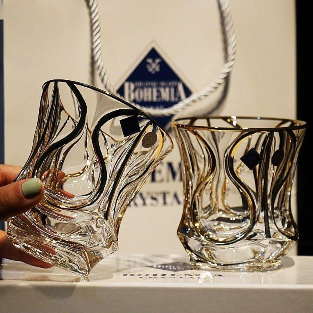 Bohemia Crystal Gold Whiskey & Wine Glass Set Julia M LifeStyles