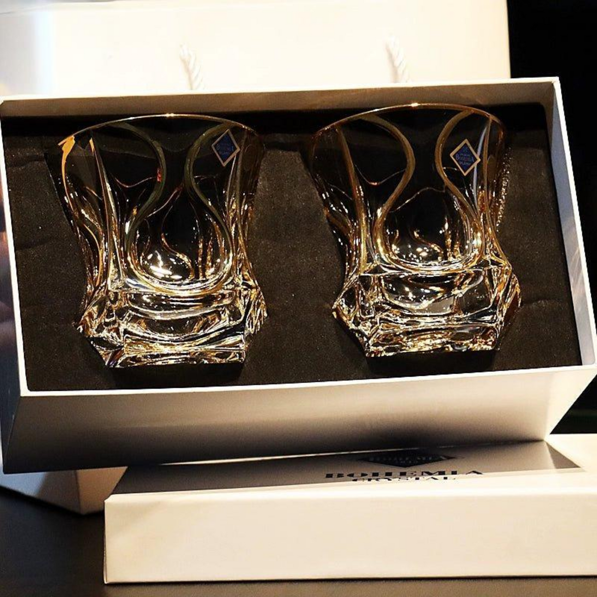 Bohemia Crystal Gold Whiskey & Wine Glass Set Julia M LifeStyles