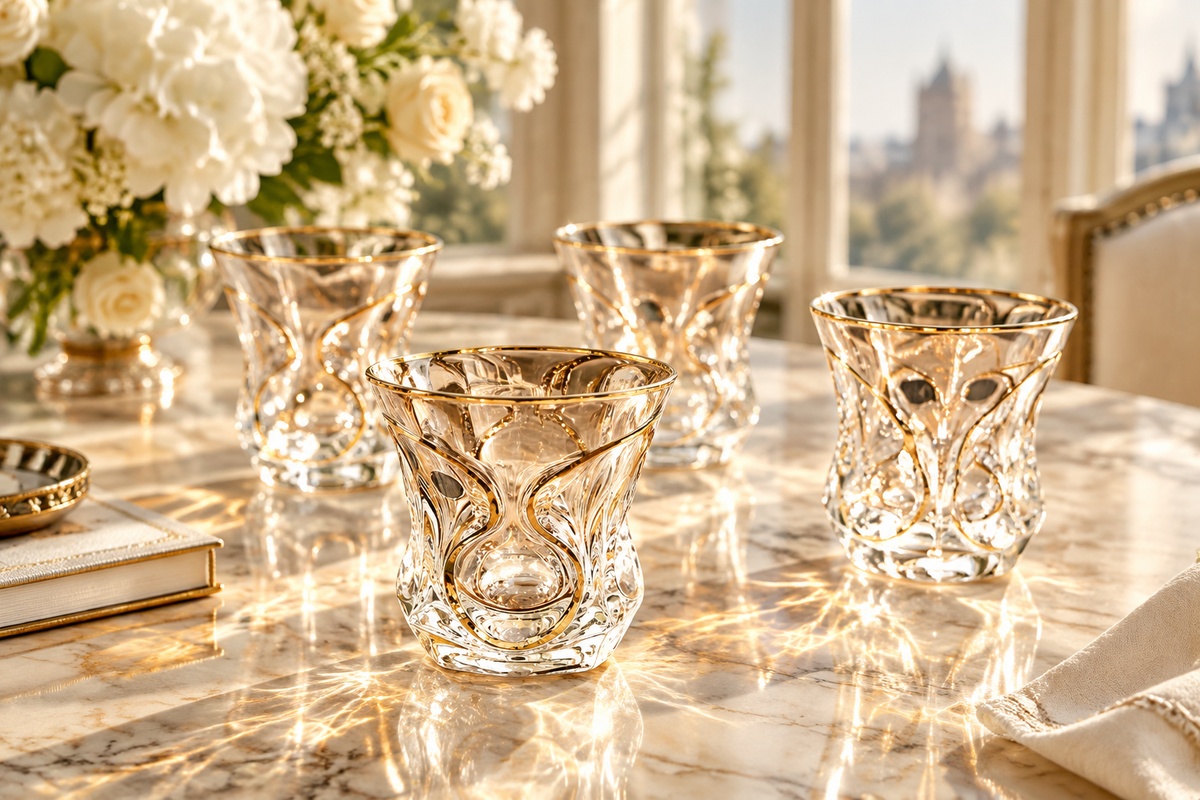 Gold-Accent Crystal Whiskey Glasses