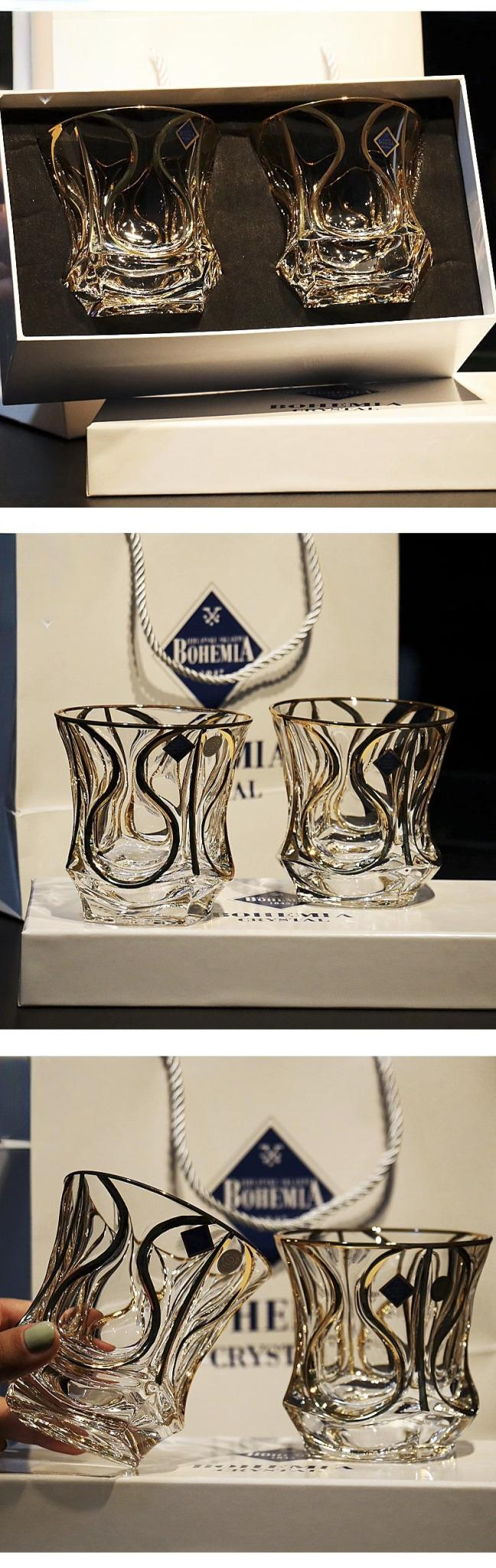 Bohemia Crystal Gold Whiskey & Wine Glass Set Julia M LifeStyles