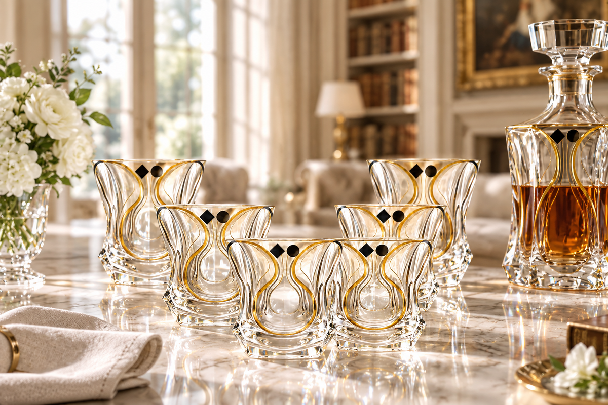 Gold-Accent Crystal Whiskey Glasses